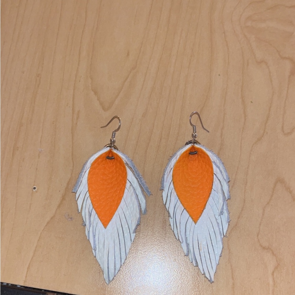 Orange and white earrings